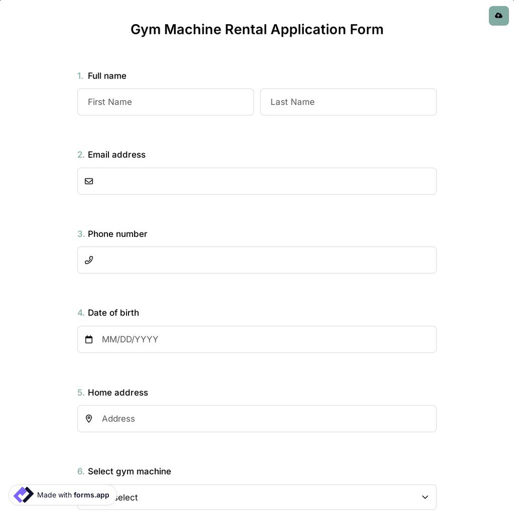 Gym Machine Rental Application Form