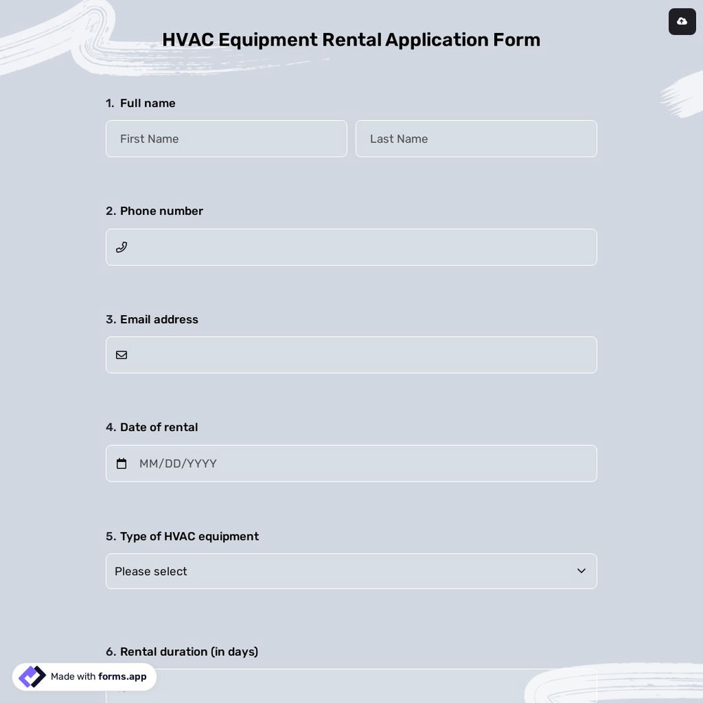Hvac Equipment Rental Application Form