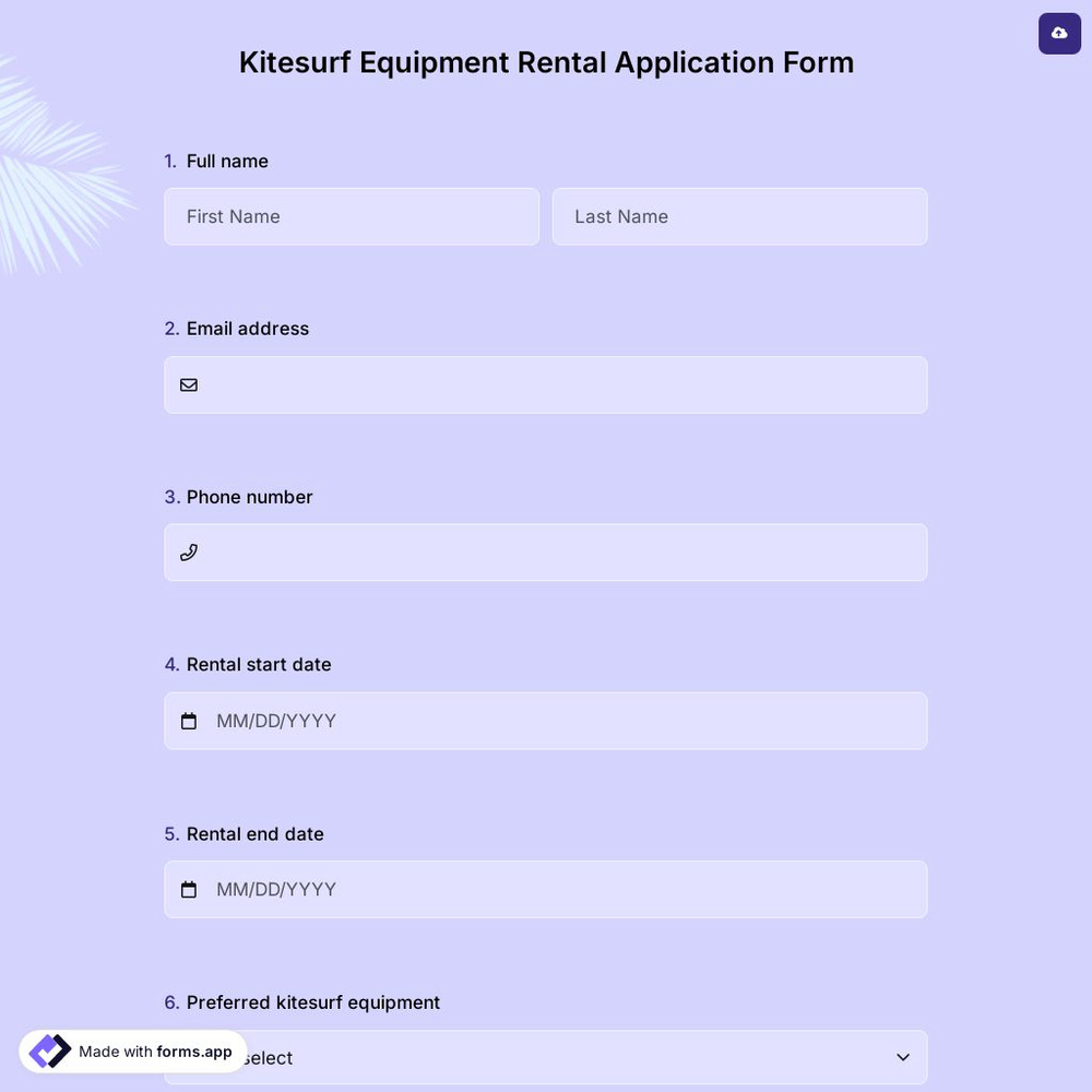 Kitesurf Equipment Rental Application Form