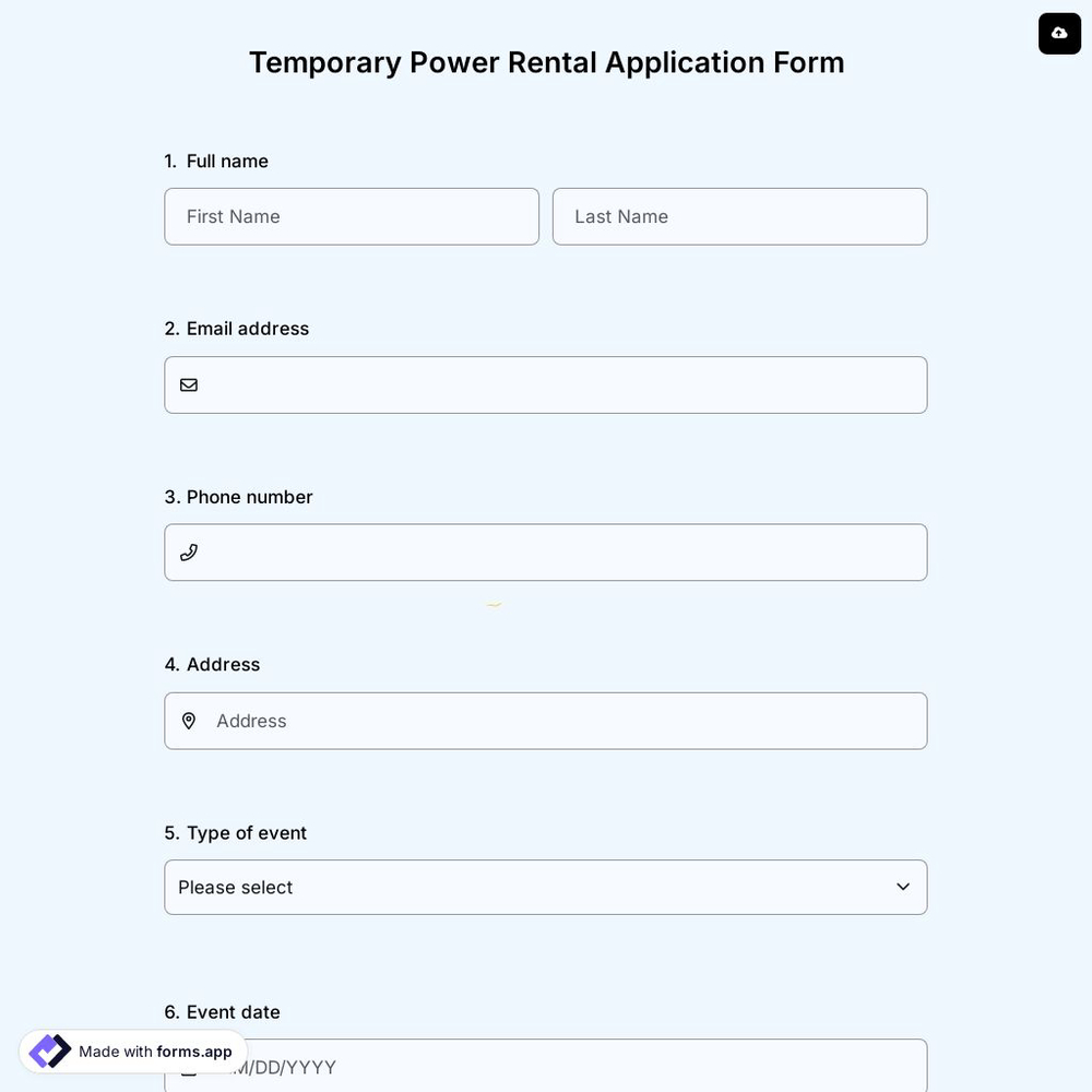Temporary Power Rental Application Form
