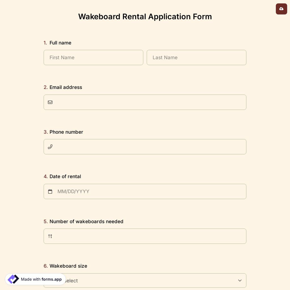 Wakeboard Rental Application Form