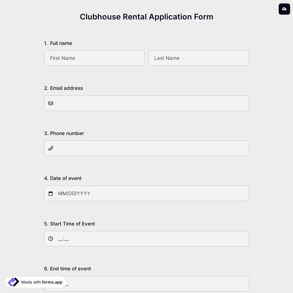 Clubhouse Rental Application Form
