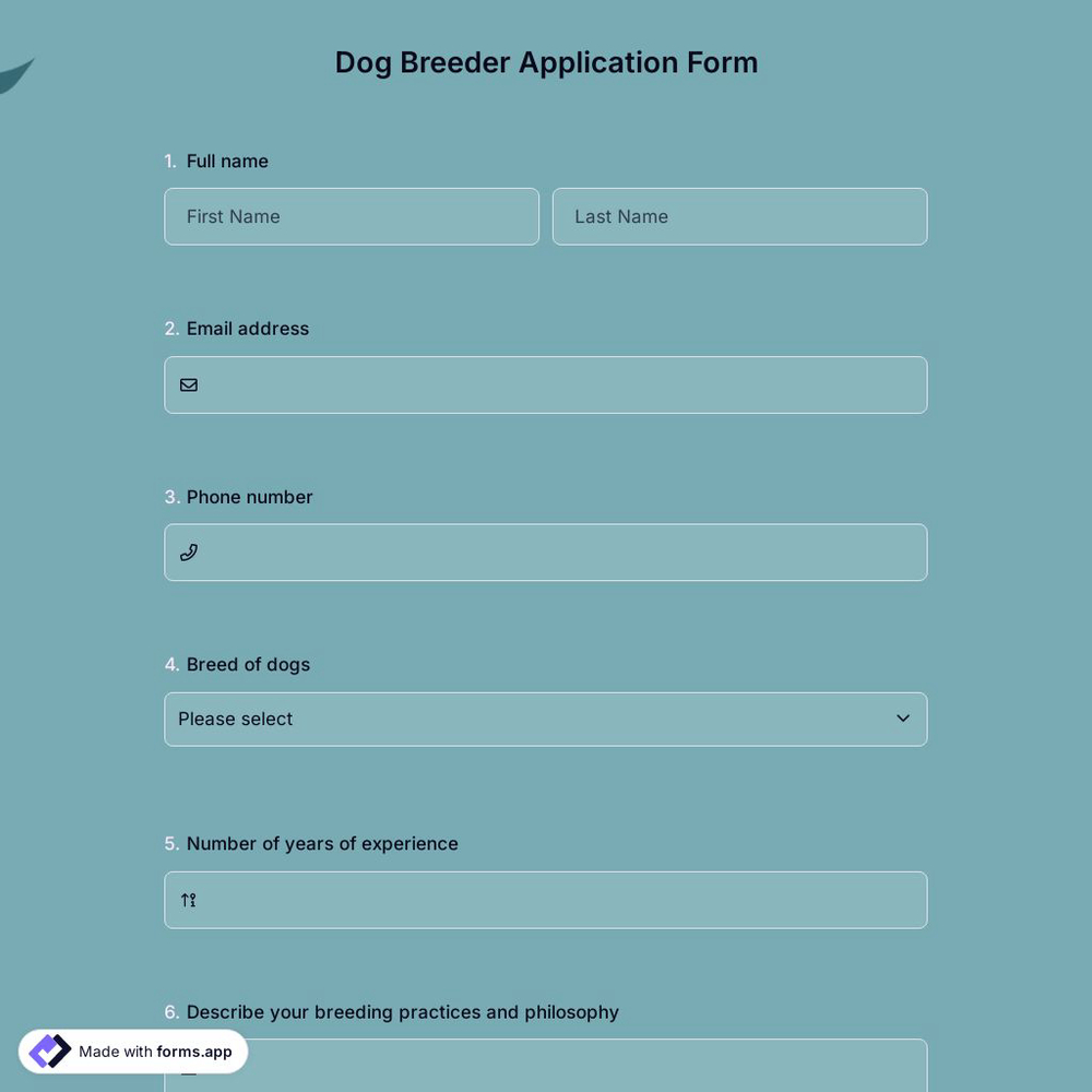 Dog Breeder Application Form