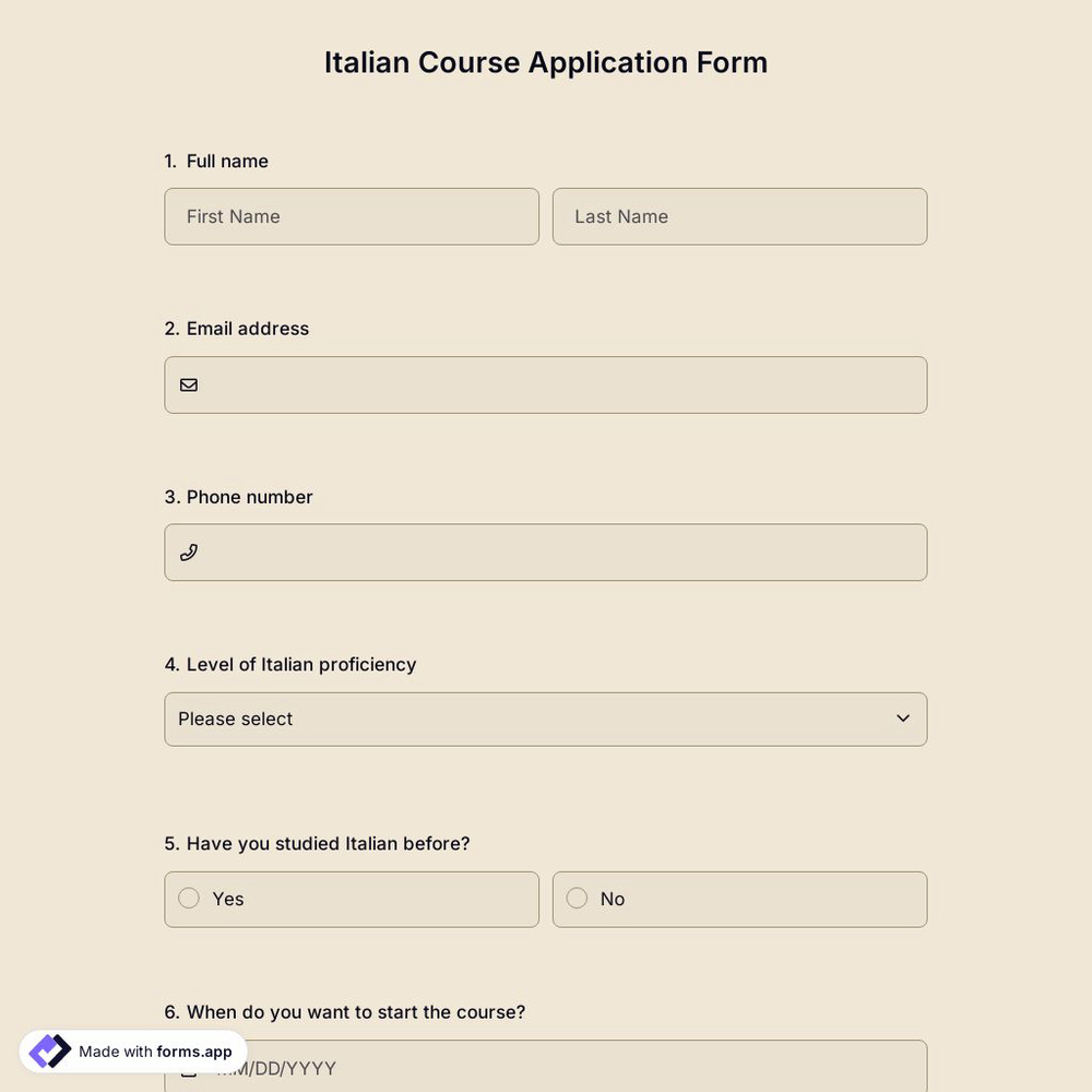 Italian Course Application Form