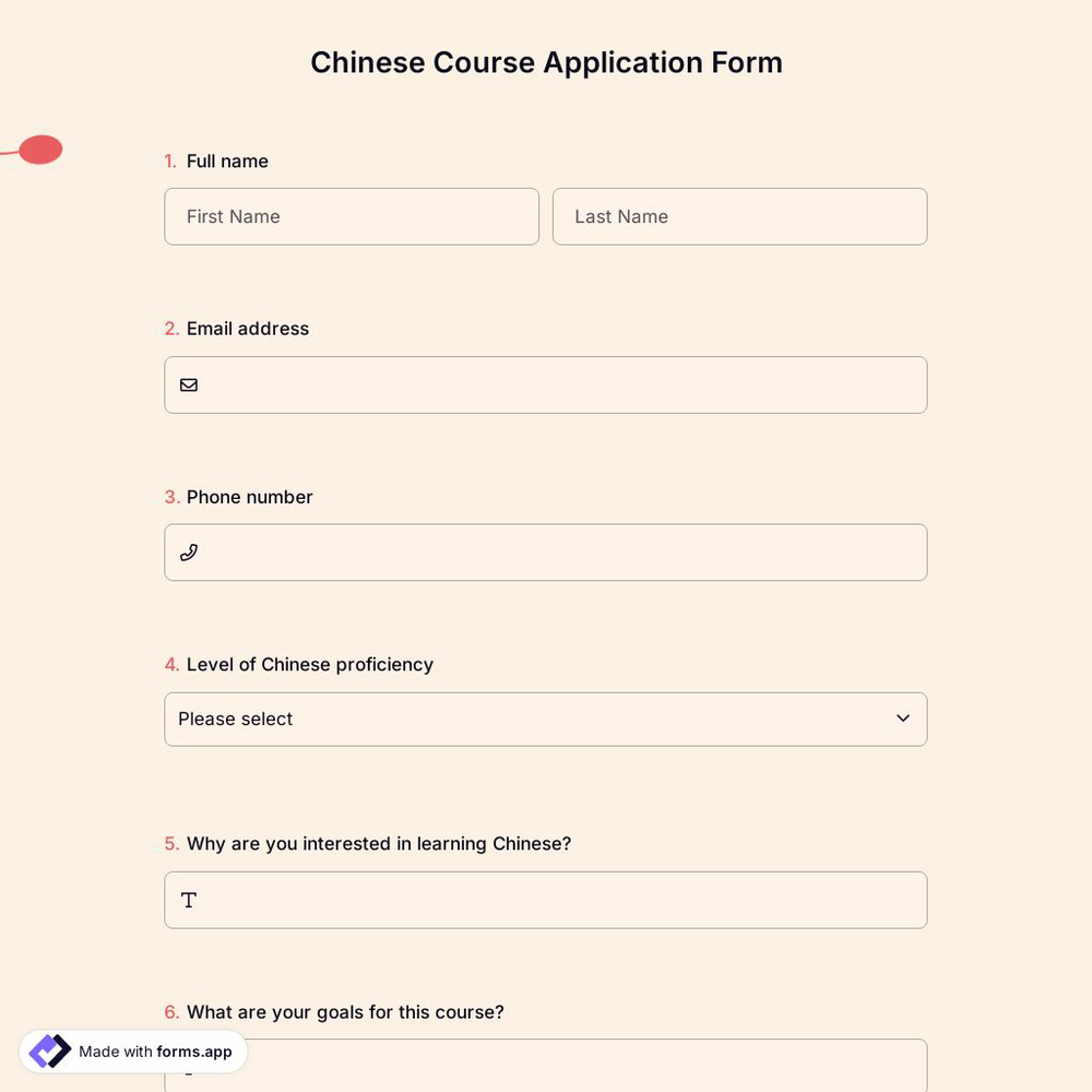 Chinese Course Application Form