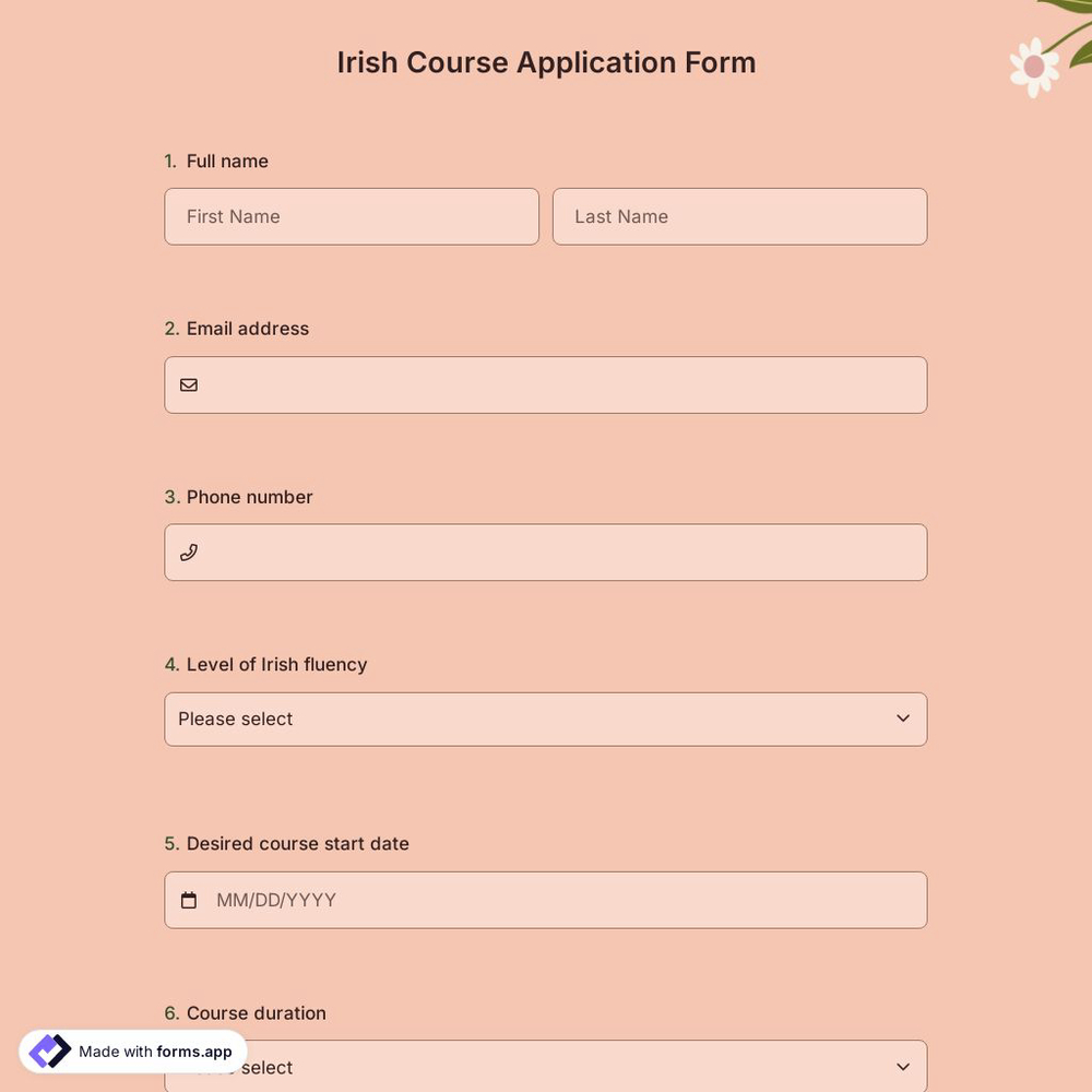 Irish Course Application Form