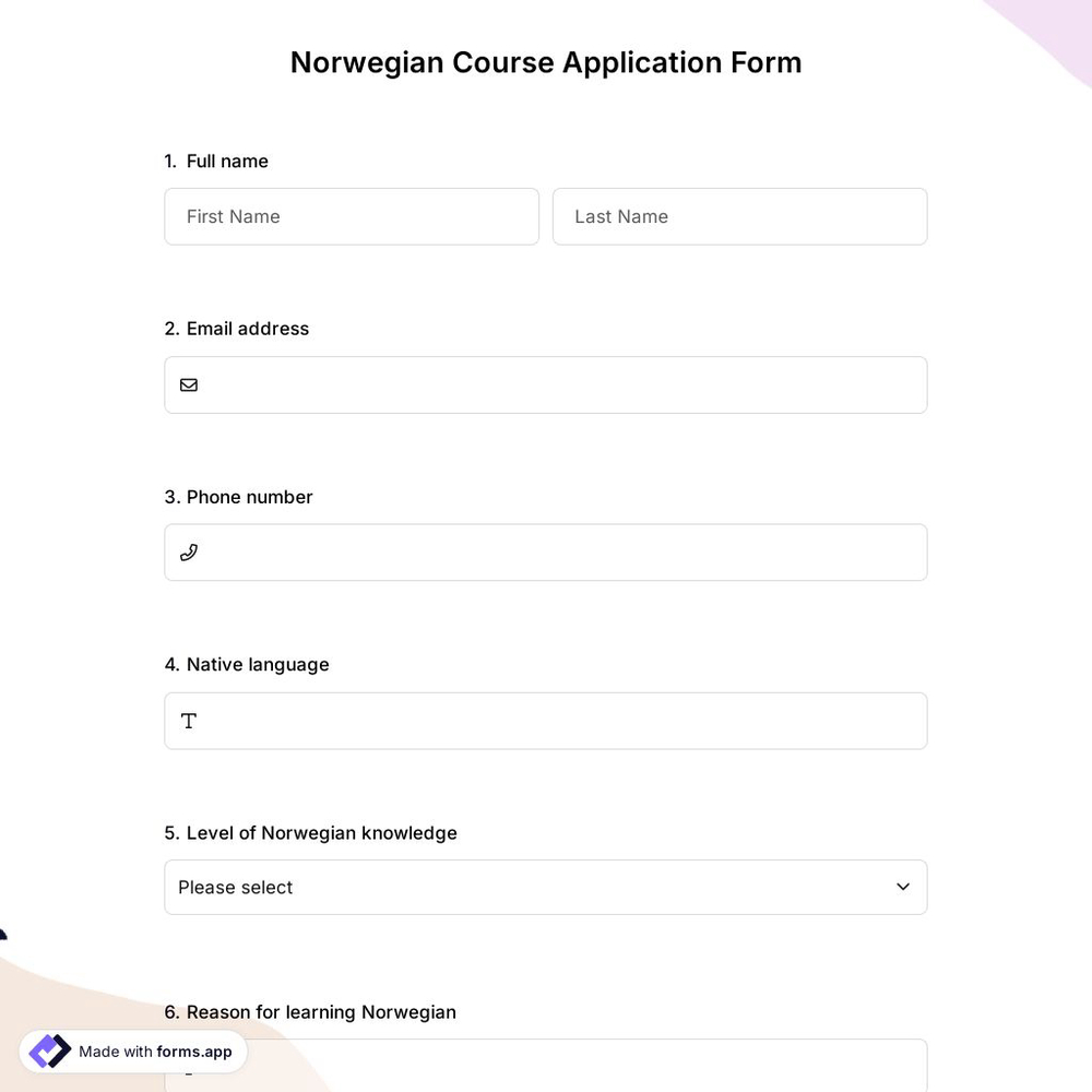 Norwegian Course Application Form