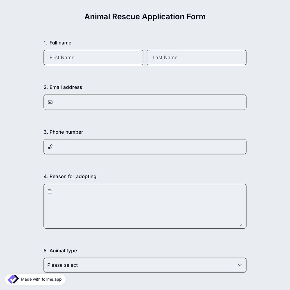 Animal Rescue Application Form