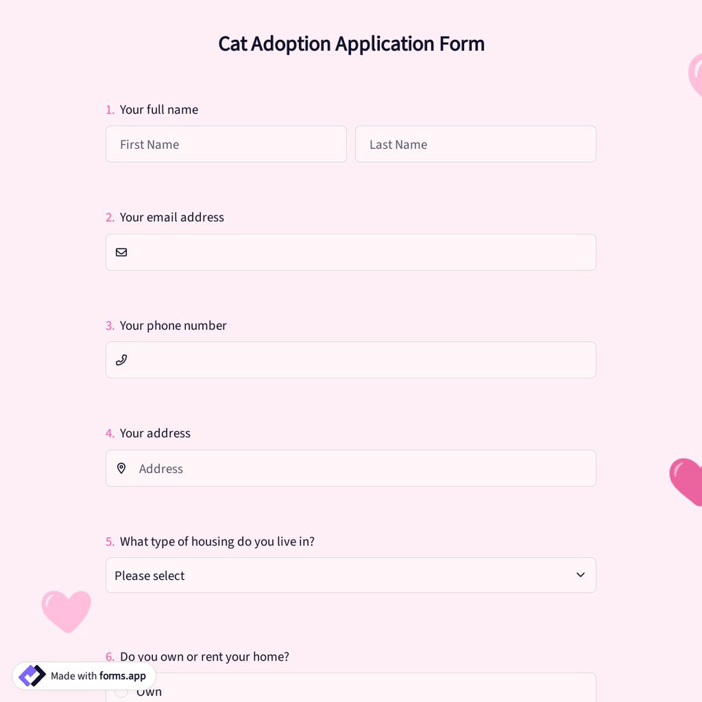 Cat Adoption Application Form