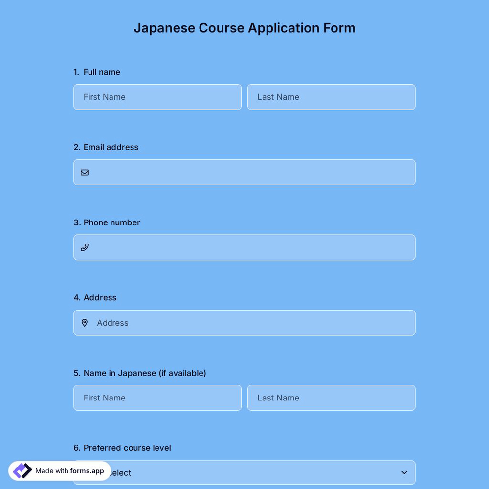 Japanese Course Application Form