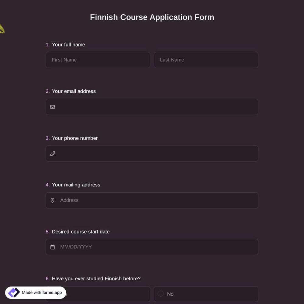 Finnish Course Application Form