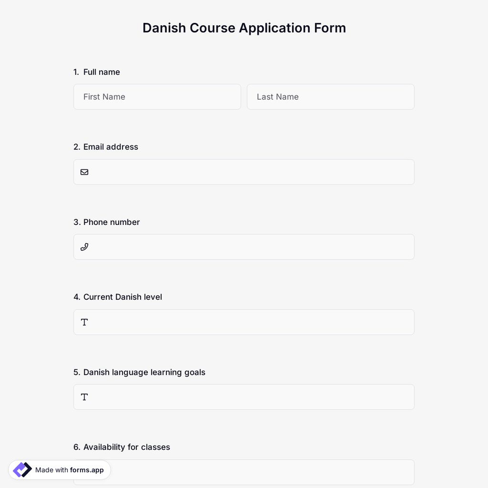 Danish Course Application Form