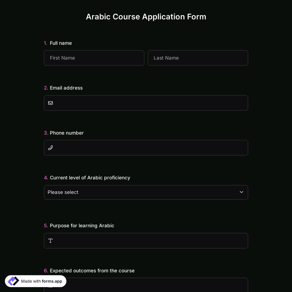 Arabic Course Application Form