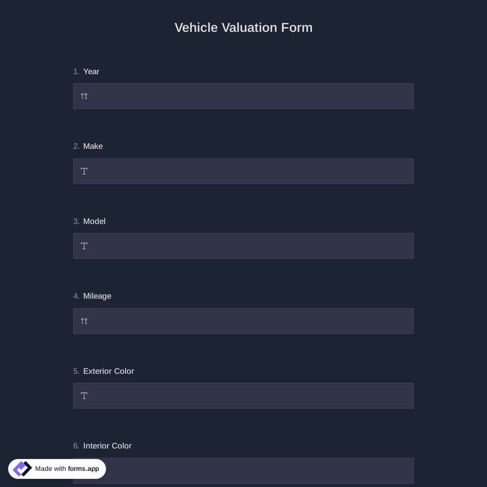 Vehicle Valuation Form