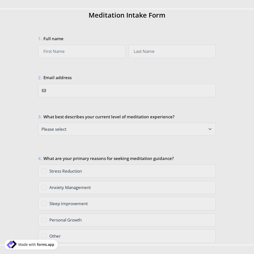 Meditation Intake Form