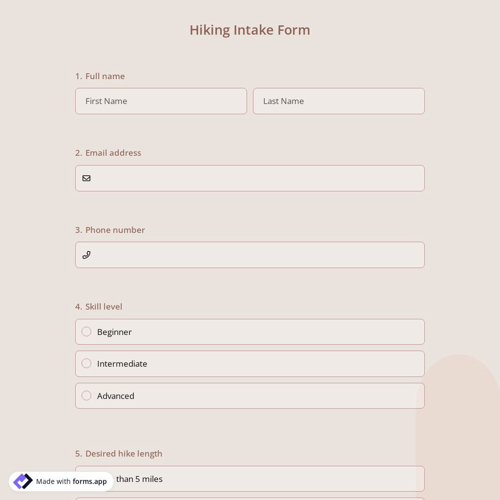 Hiking Intake Form