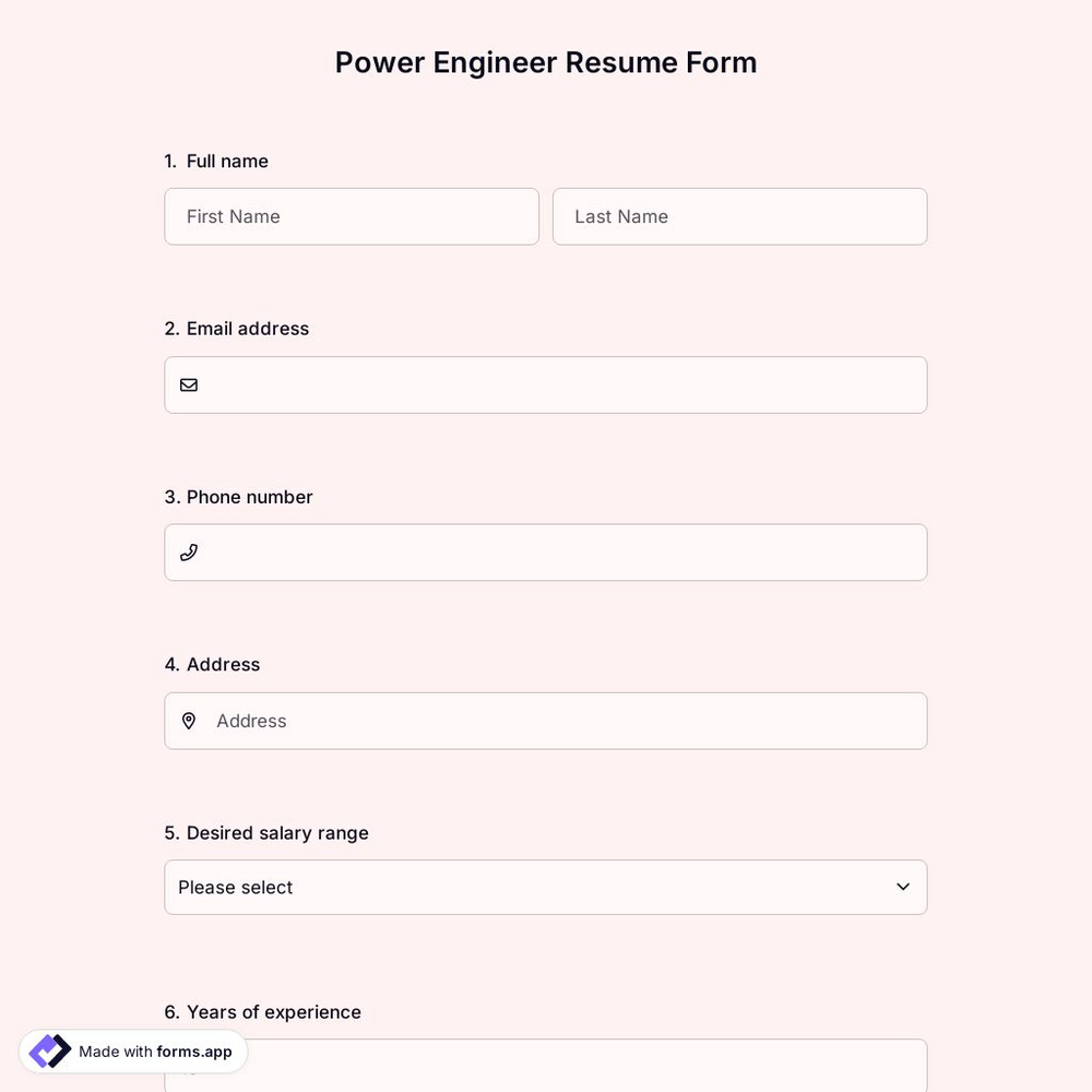 Power Engineer Resume Form