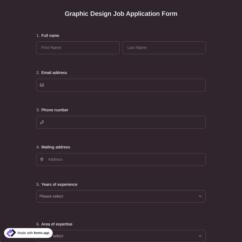 Graphic Design Job Application Form