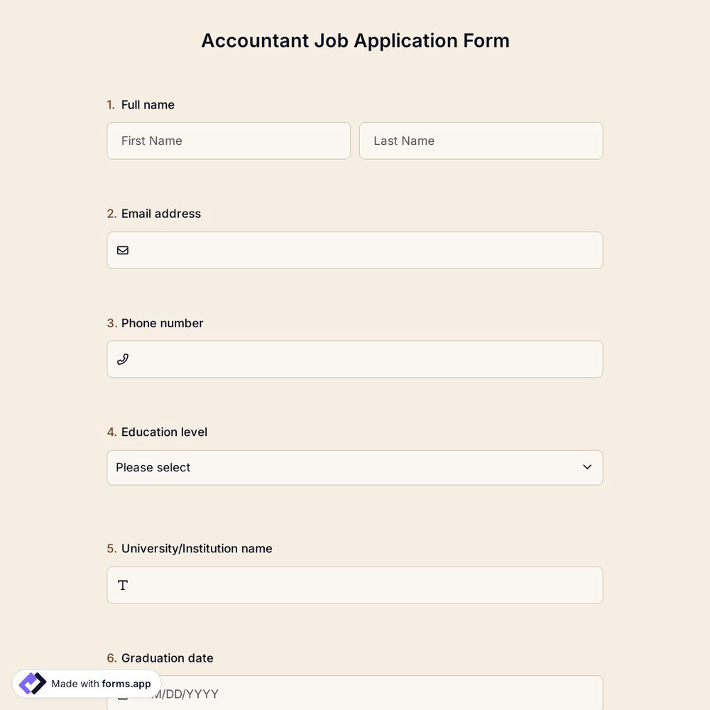 Accountant Job Application Form