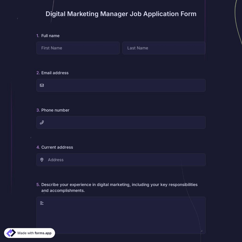 Digital Marketing Manager Job Application Form