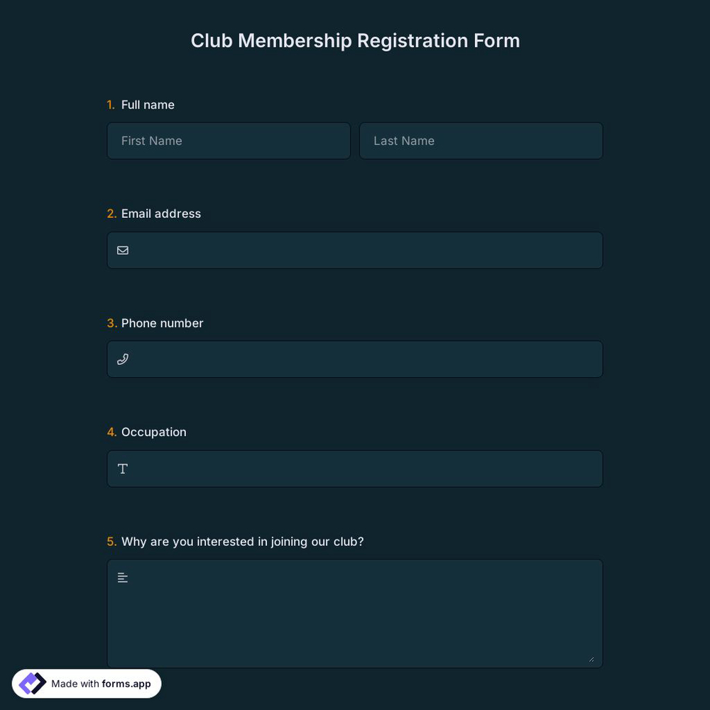 Club Membership Registration Form