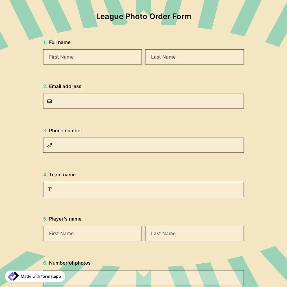 League Photo Order Form