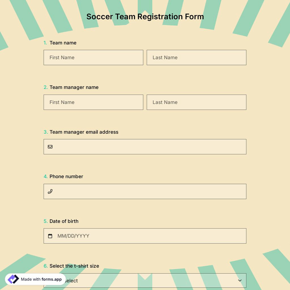 Soccer Team Registration Form