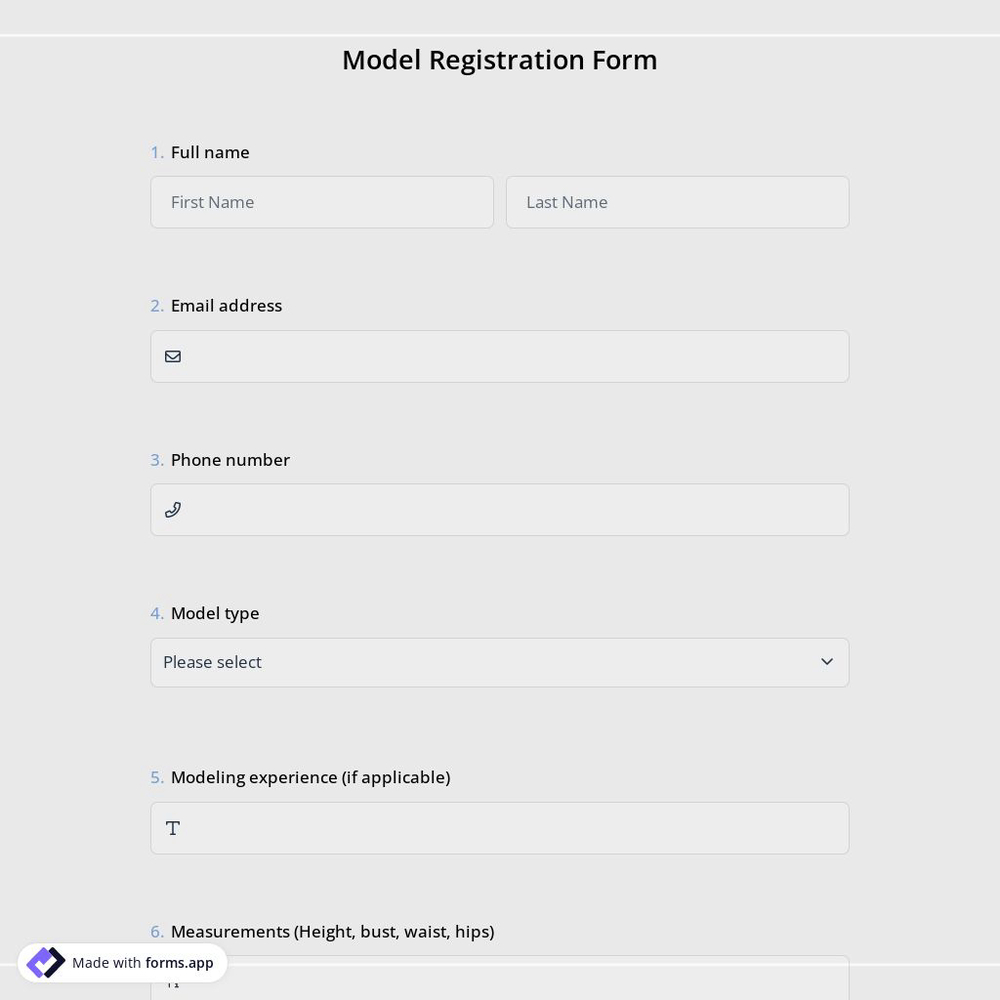 Model Registration Form