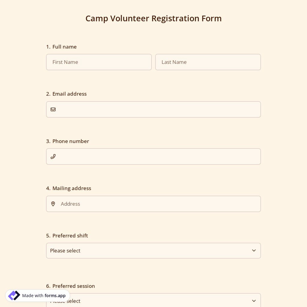 Camp Volunteer Registration Form