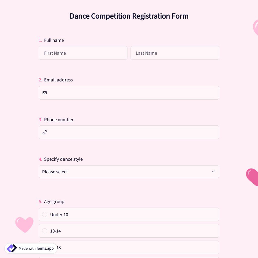 Dance Competition Registration Form