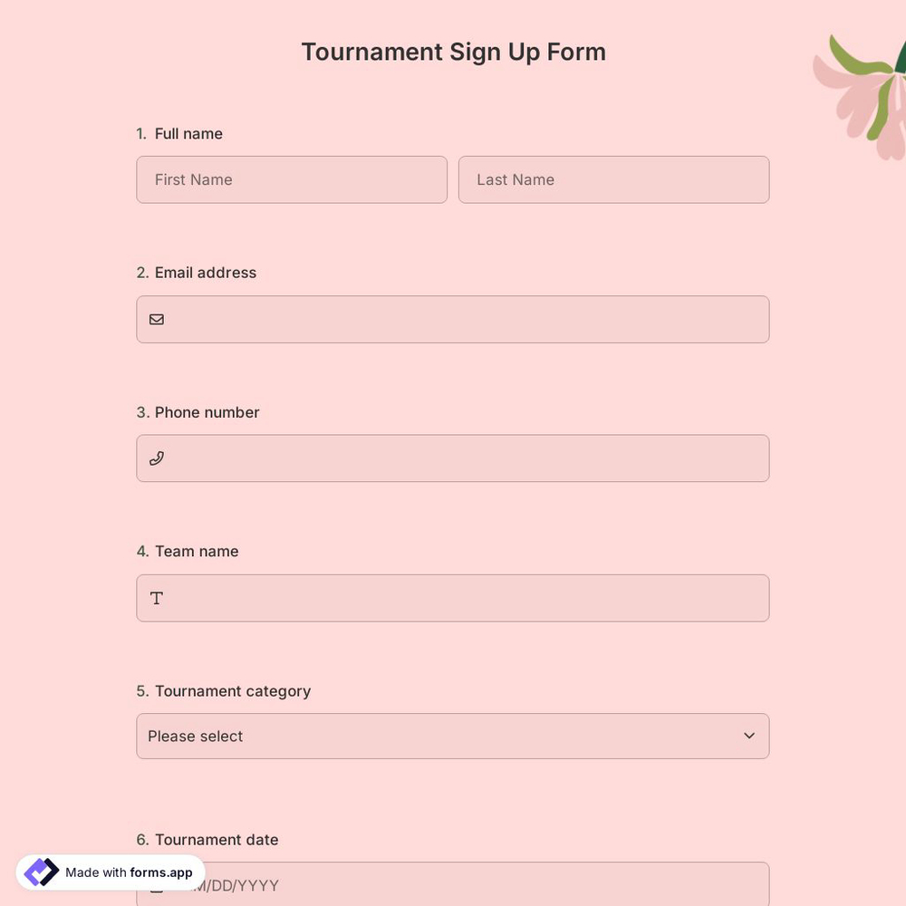 Tournament Sign Up Form