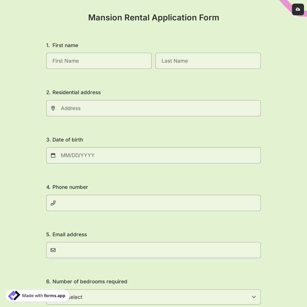 Mansion Rental Application Form