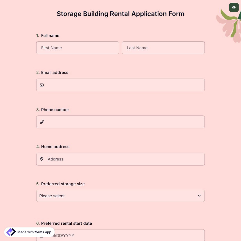 Storage Building Rental Application Form