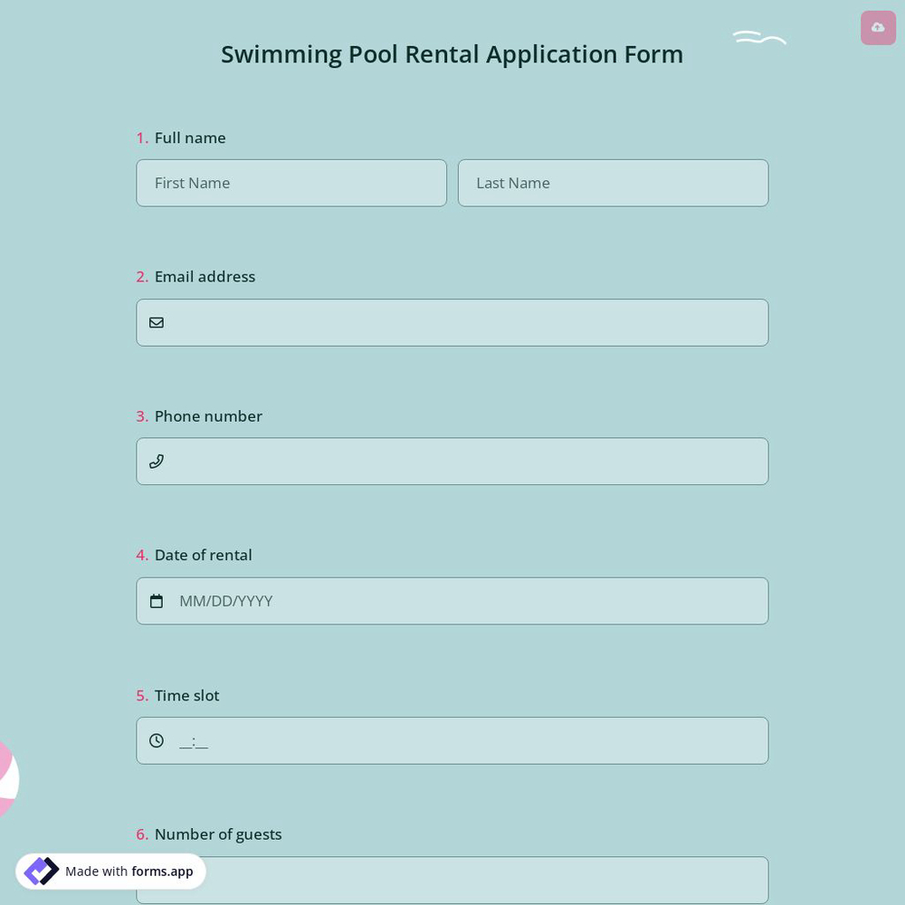 Swimming Pool Rental Application Form