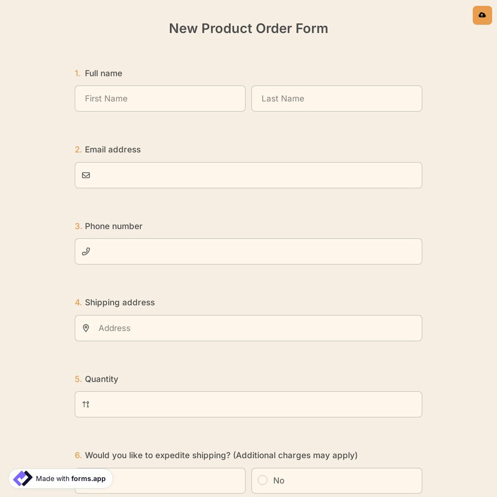 New Product Order Form