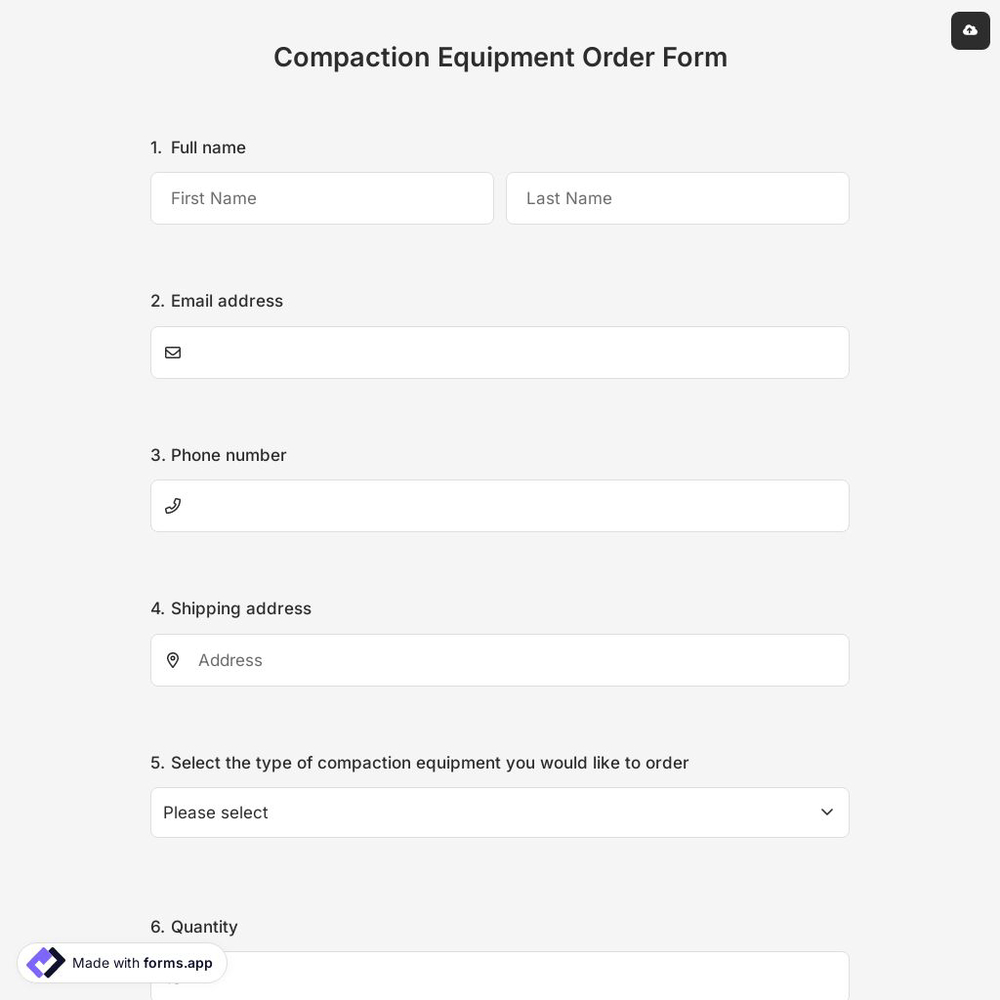 Compaction Equipment Order Form