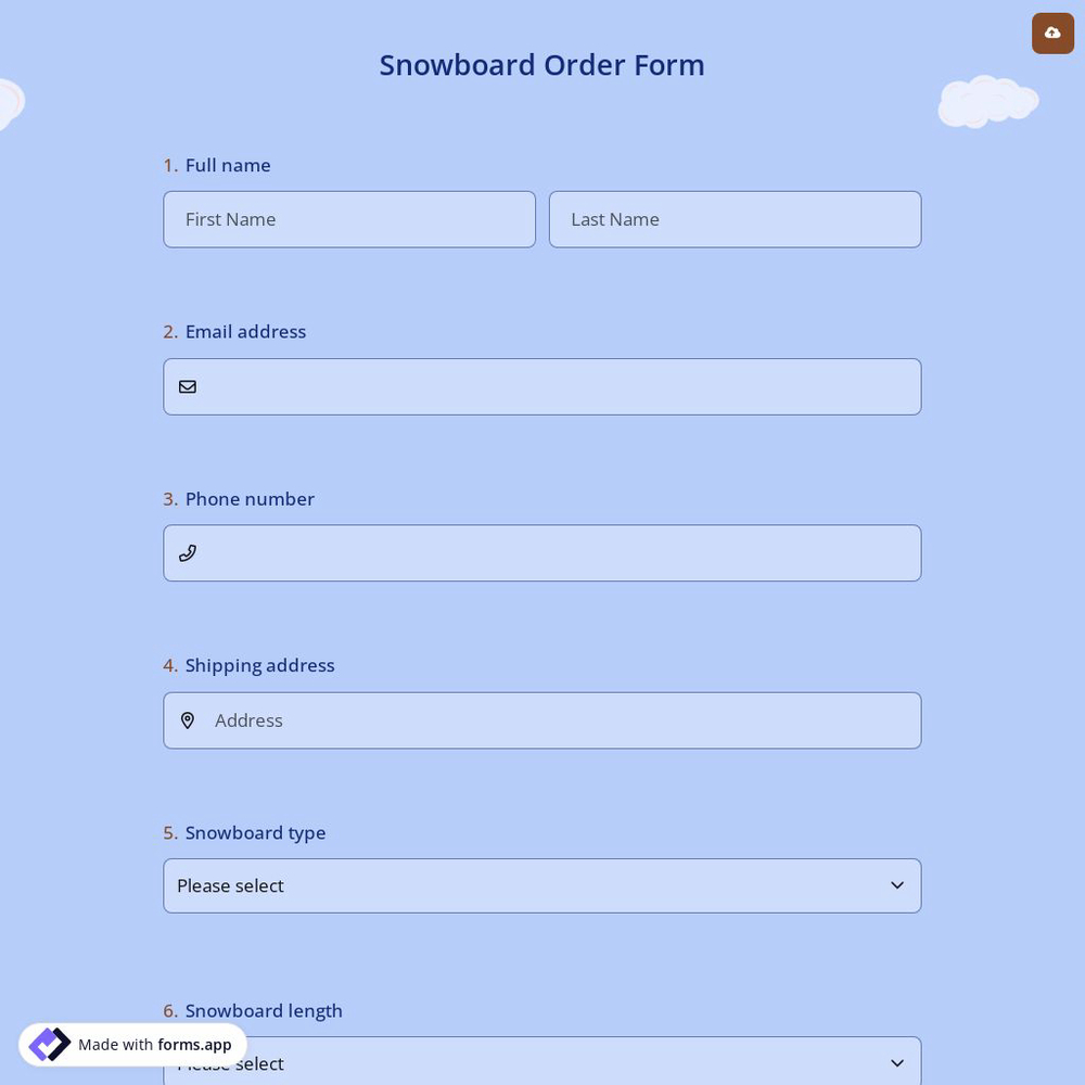 Snowboard Order Form