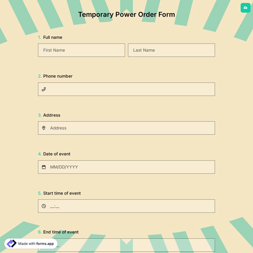Temporary Power Order Form