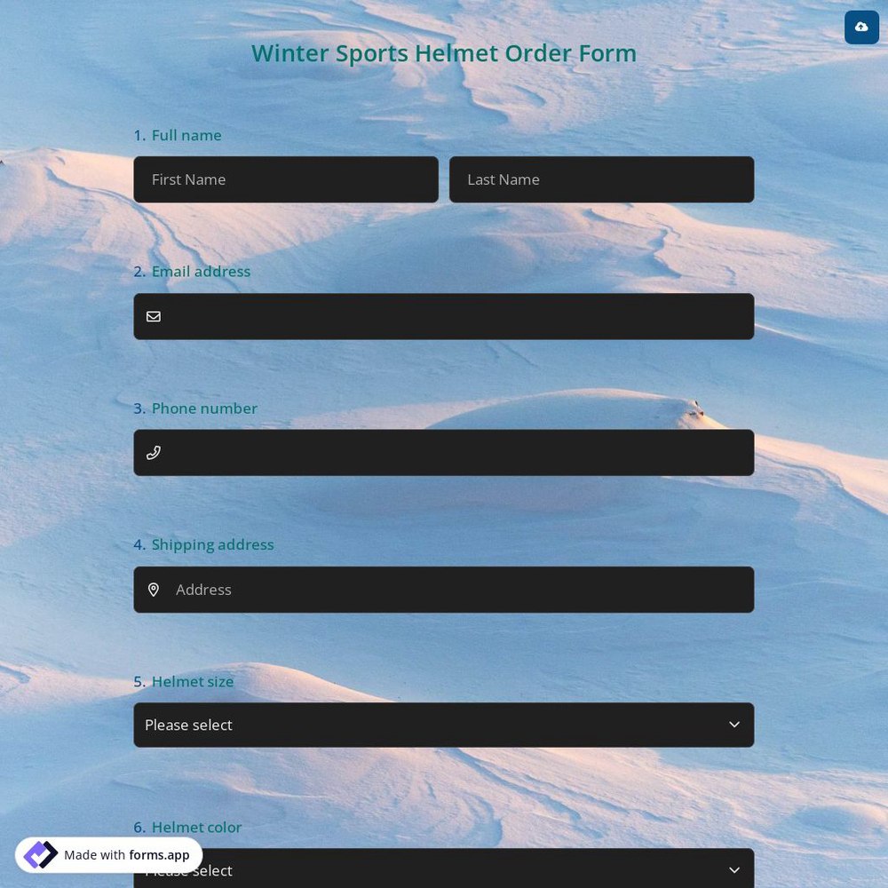 Winter Sports Helmet Order Form