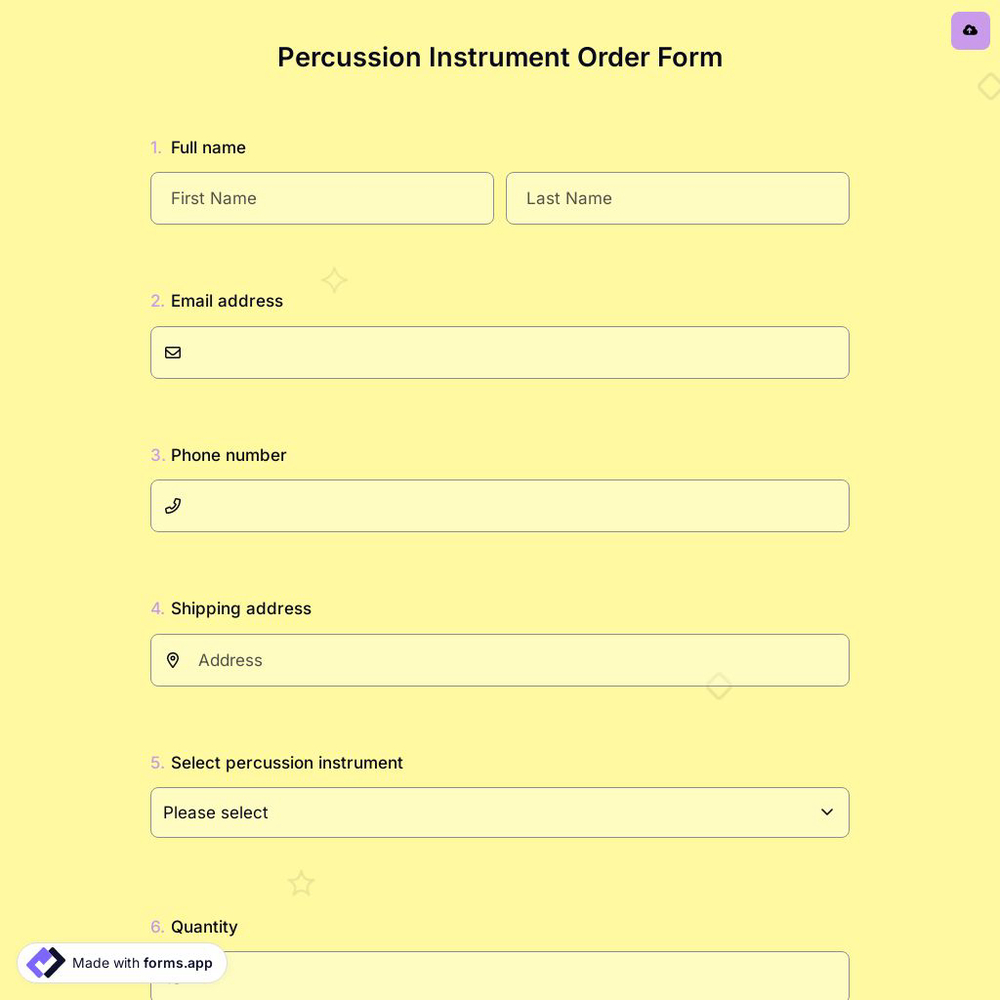 Percussion Instrument Order Form