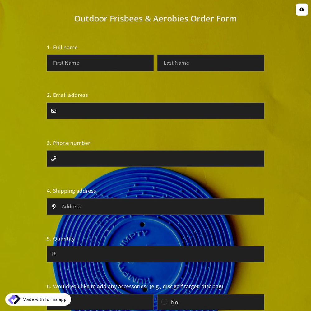 Outdoor Frisbees & Aerobies Order Form