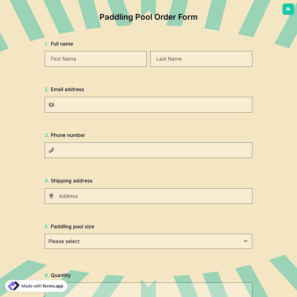 Paddling Pool Order Form