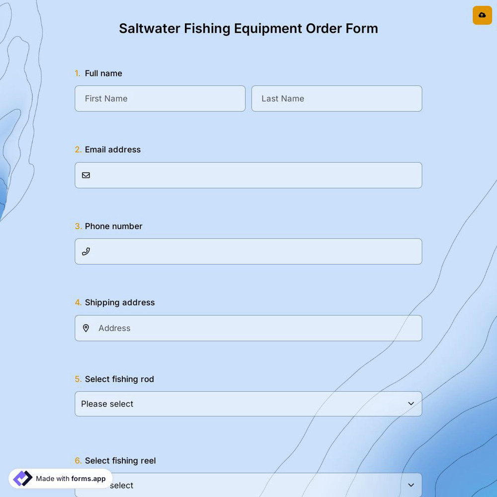 Saltwater Fishing Equipment Order Form