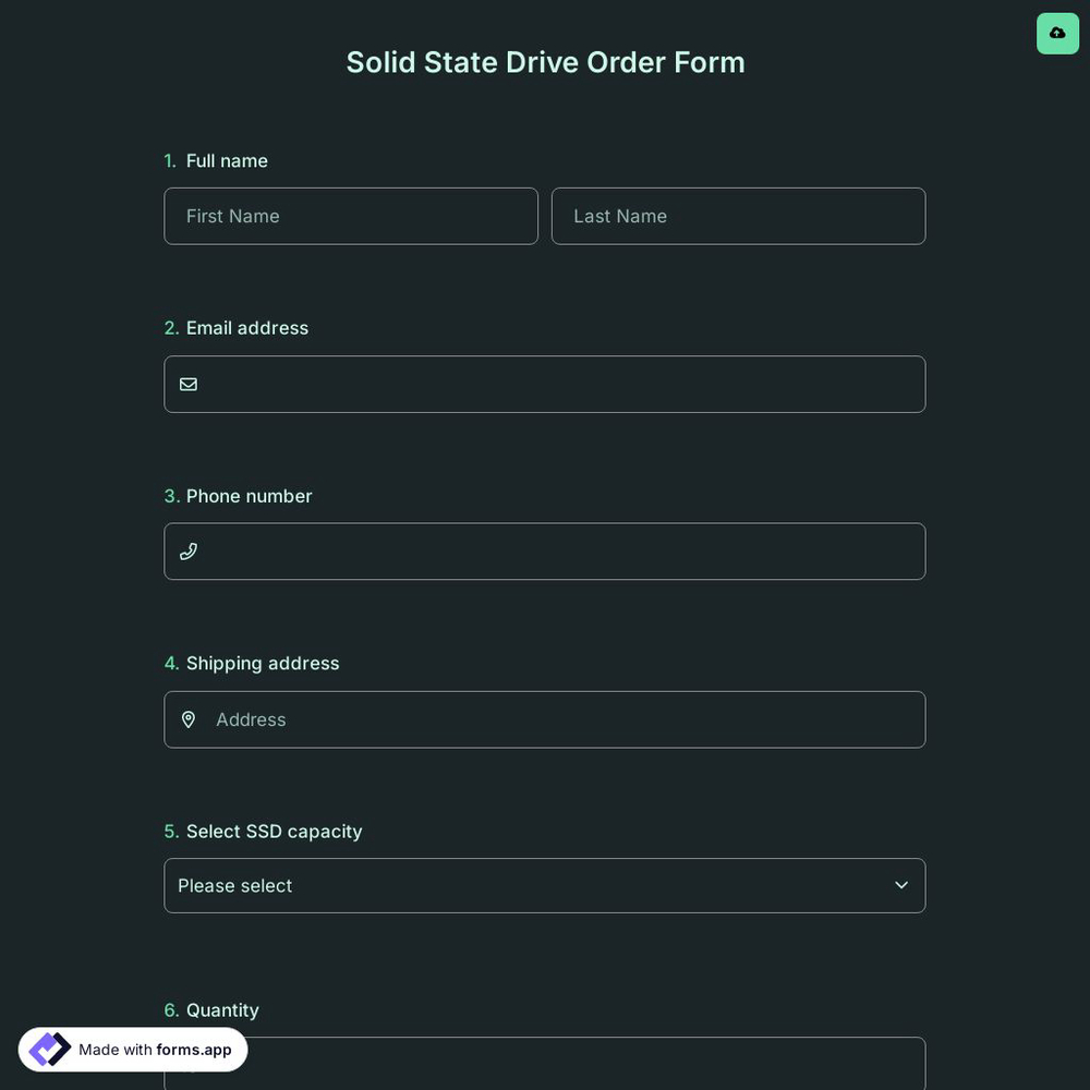 Solid State Drive Order Form