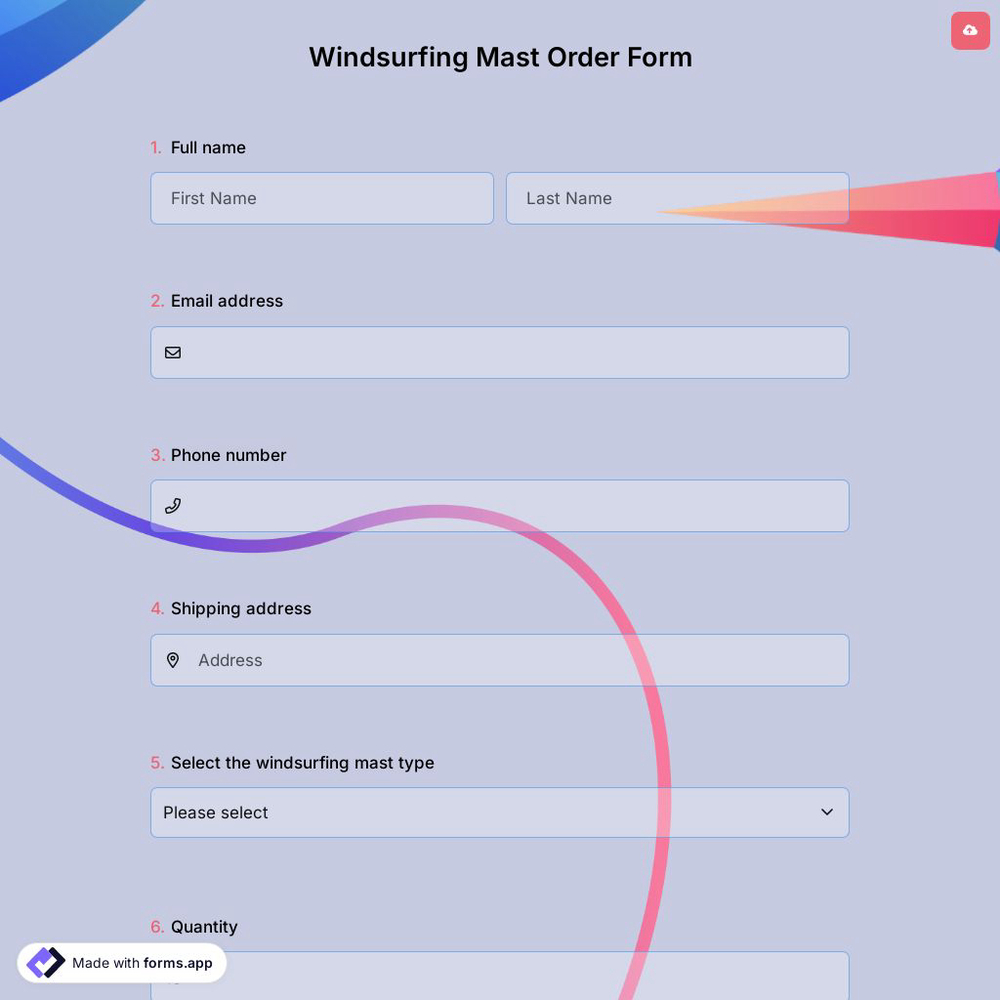 Windsurfing Mast Order Form
