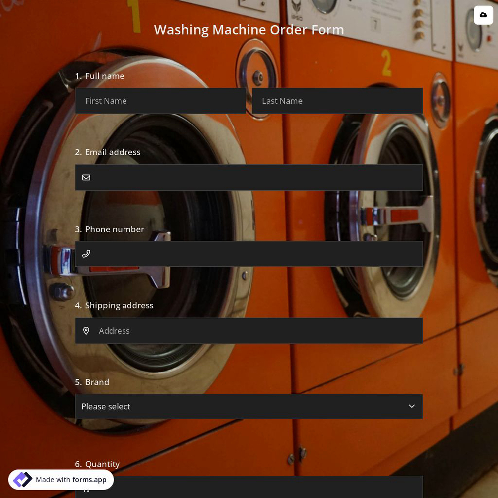 Washing Machine Order Form