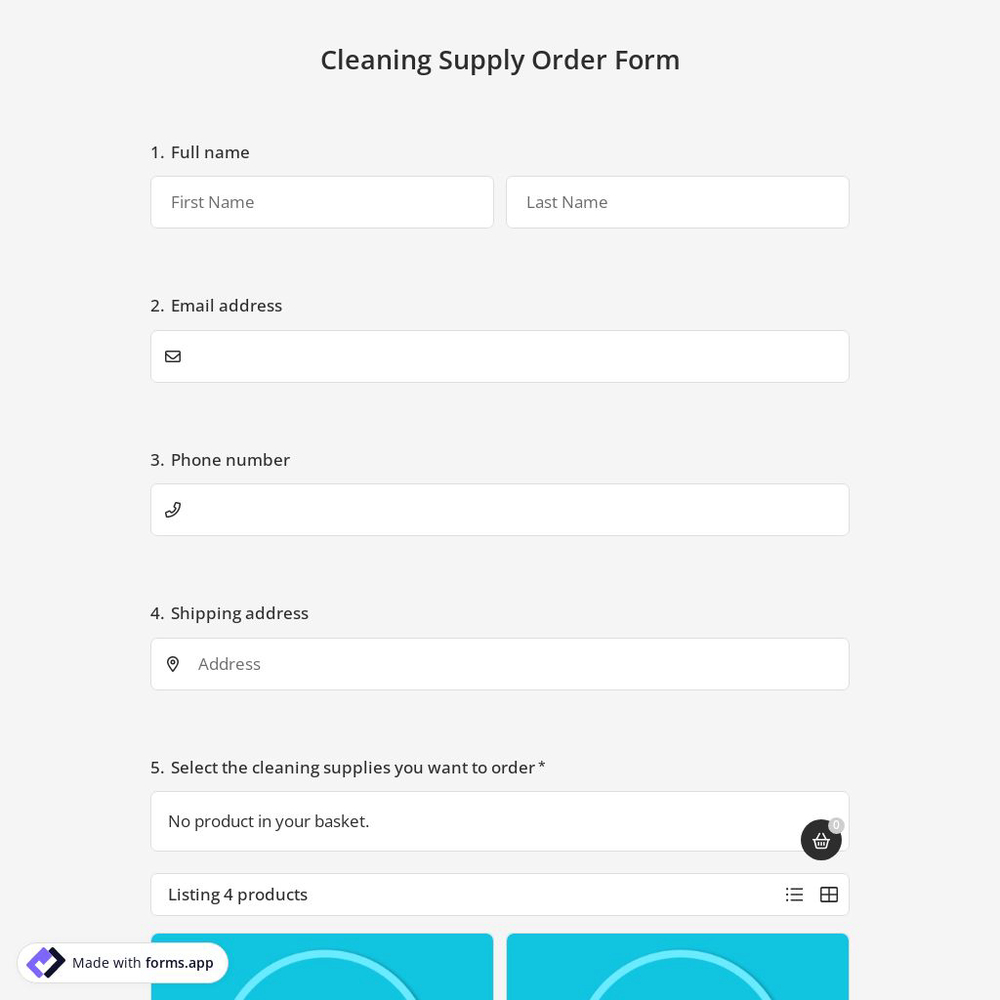 Cleaning Supply Order Form