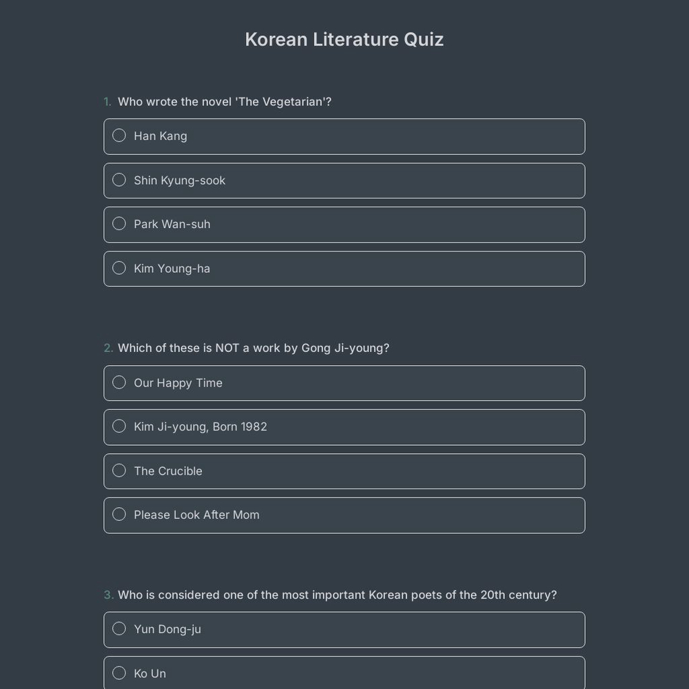 Korean Literature Quiz