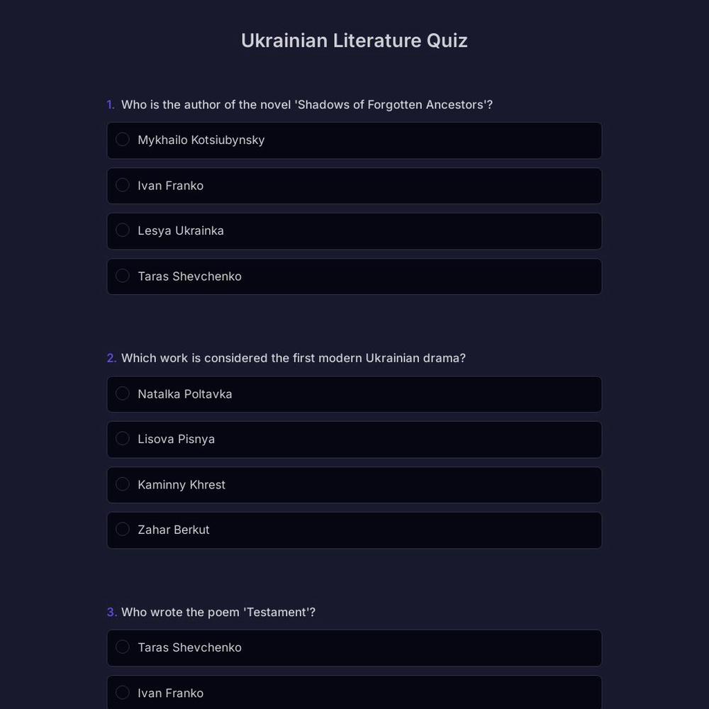Ukrainian Literature Quiz