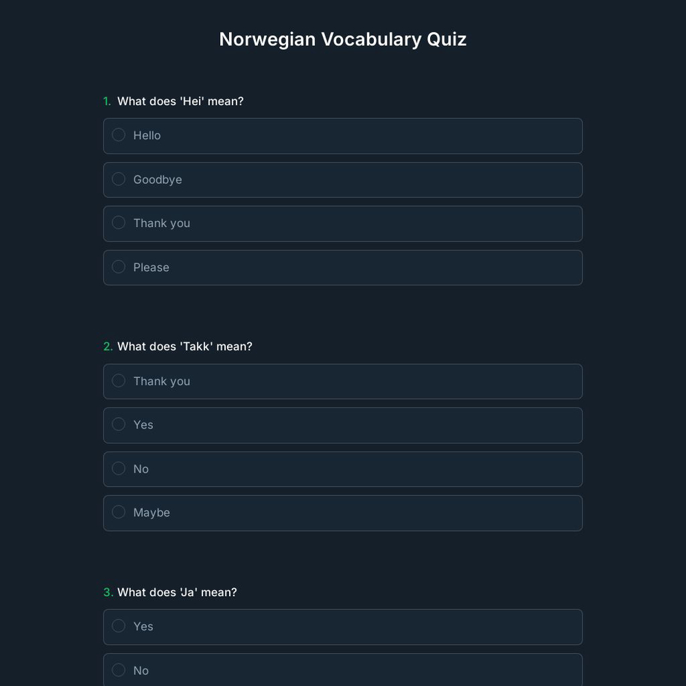 Norwegian Vocabulary Quiz